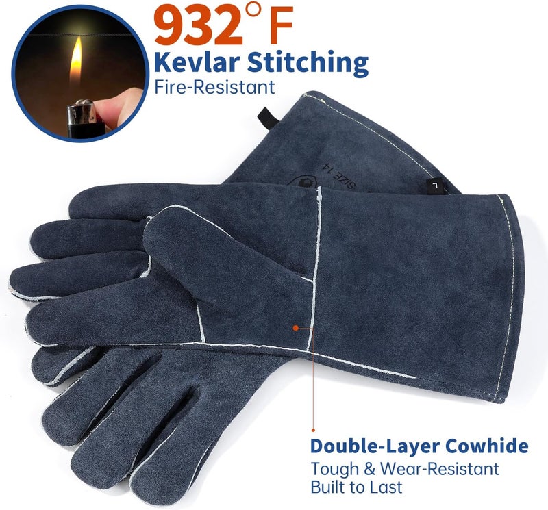vclpower Welding Gloves Fire Heat Resistant Fireproof Leather for Welding Fire Pit Wood Stove Campfire Furnace BBQ Baking,Grill Oven Stick Mig Tig Gear Gift for Man L - Image 5